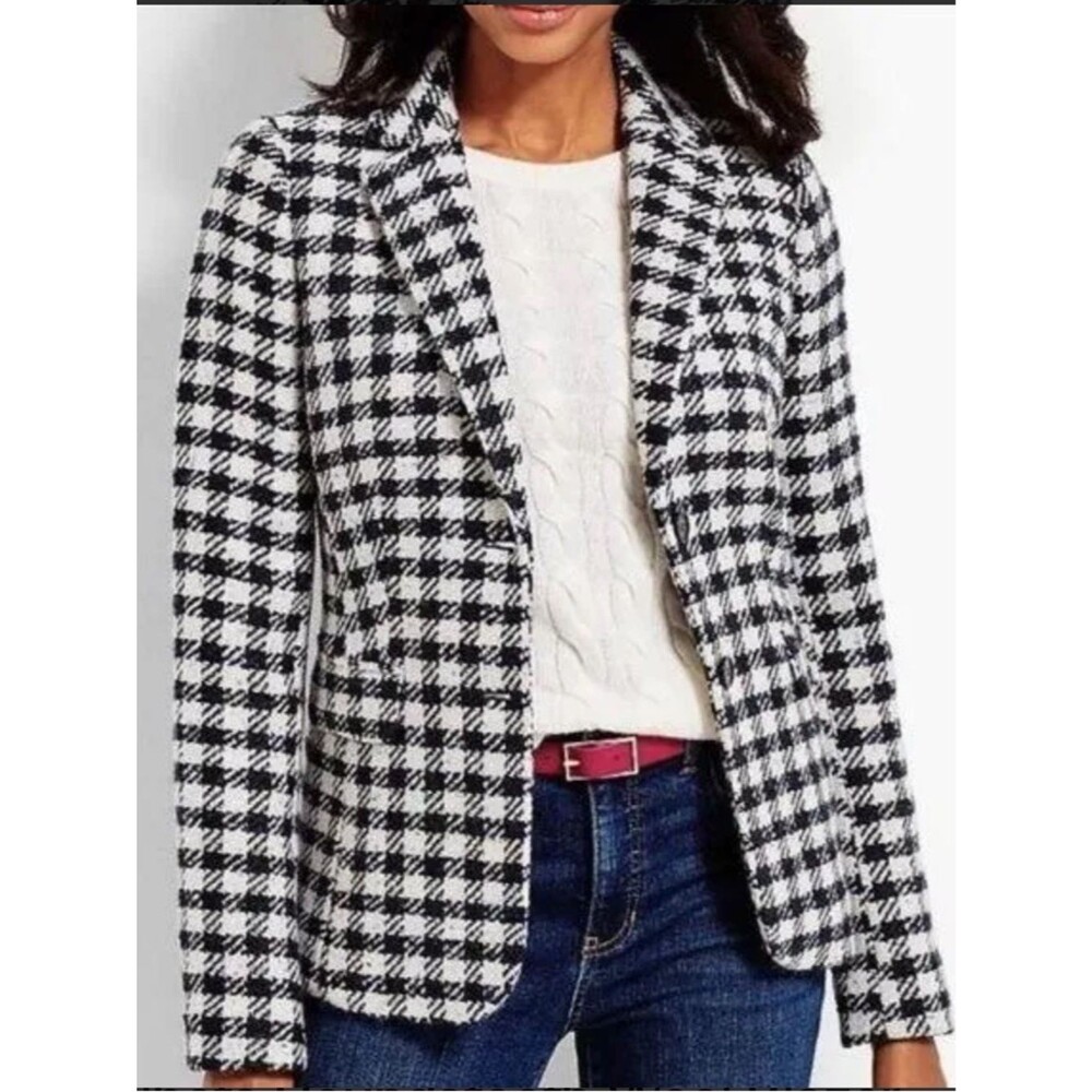 Talbots Houndstooth Wool Blazer Jacket Tweed Rainbow Speckle Navy Women Size 16P
